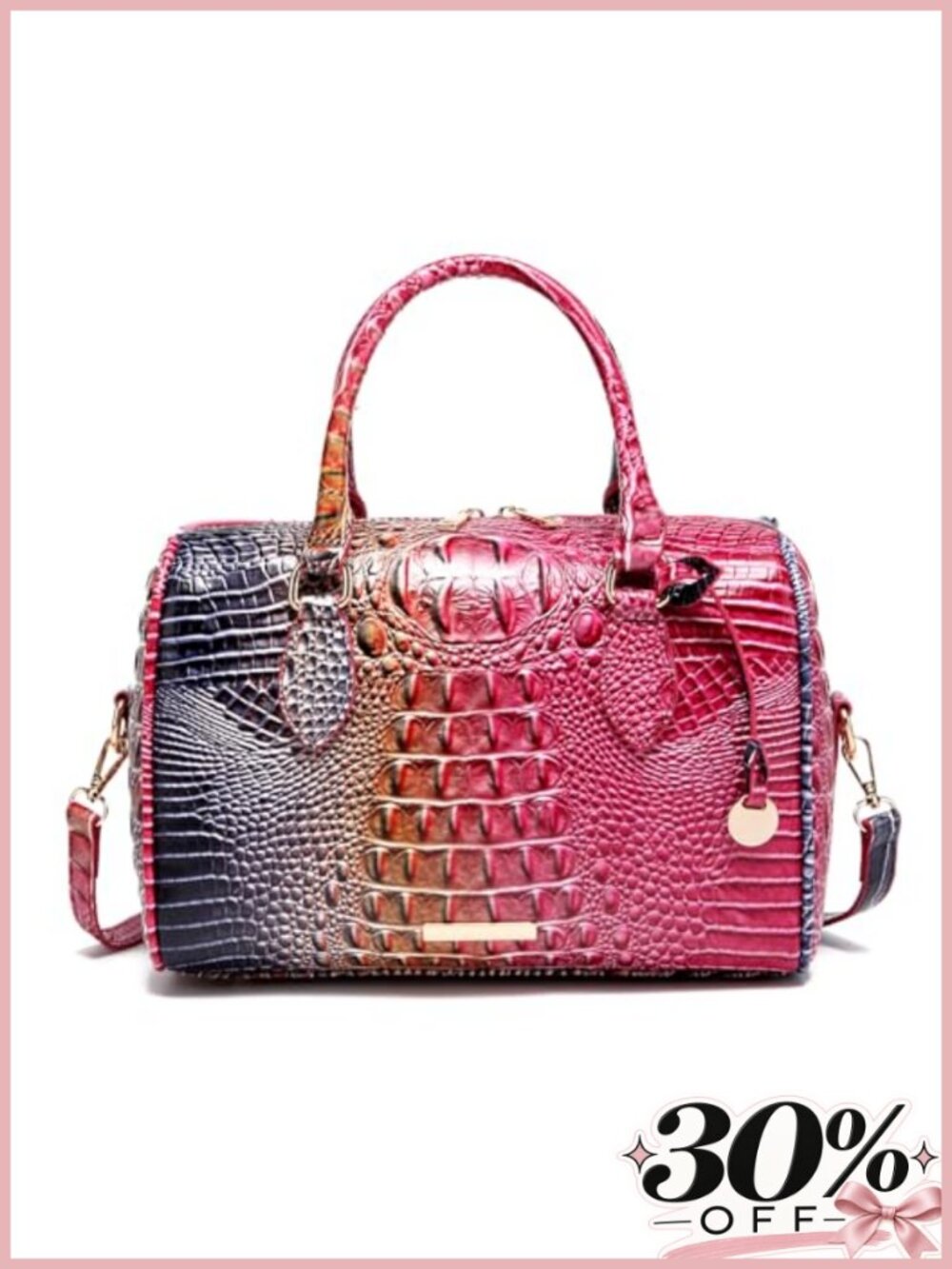 Vegan Leather Crocodile Embossed Satchel Top Handle Shoulder Bag Tote